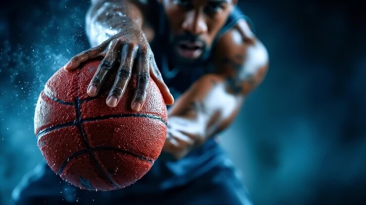 A man holding a basketball in his hands
