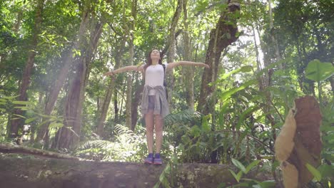 woman enjoying a nature walk in a tropical forest