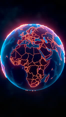 Glowing Digital Earth Globe with Neon Continent Outlines