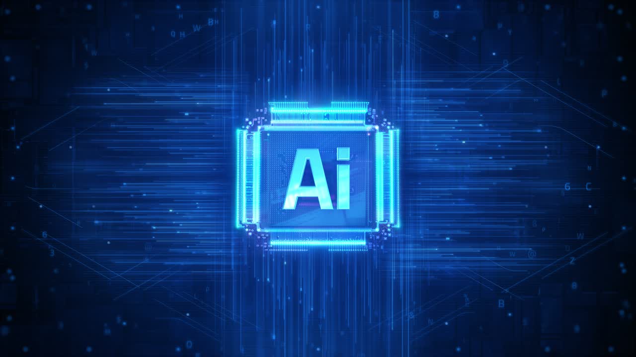 Simbolo di Intelligenza Artificiale (AI) su Sfondo di Circuito Digitale