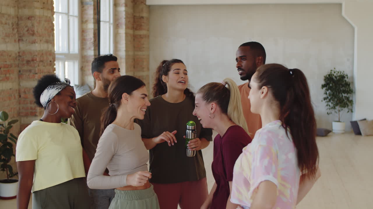 Dance Teacher and Students Chatting and Posing for Camera