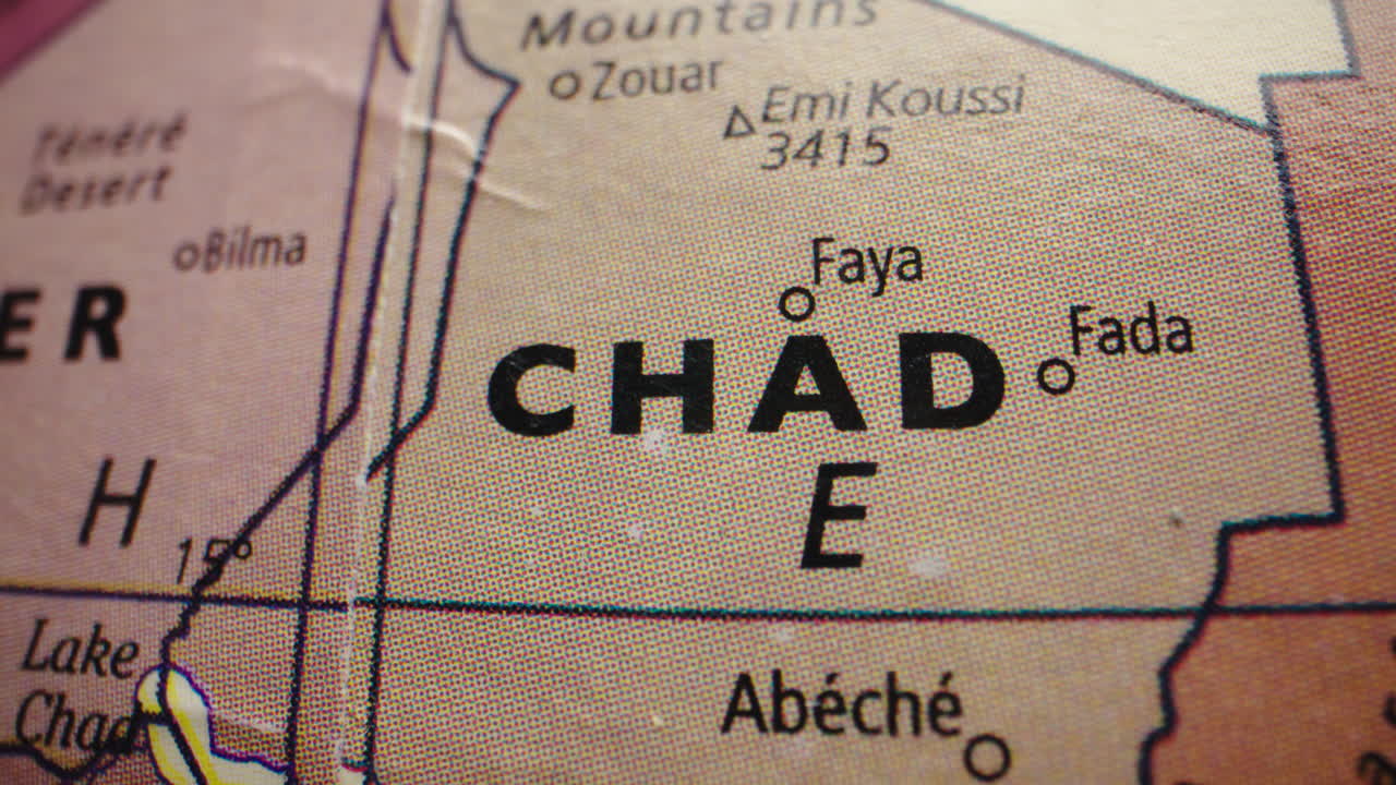 Close-up View of Chad on a World Map