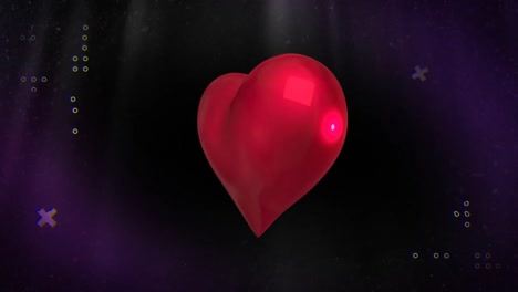 animation of heart balloon and diverse shapes on black background