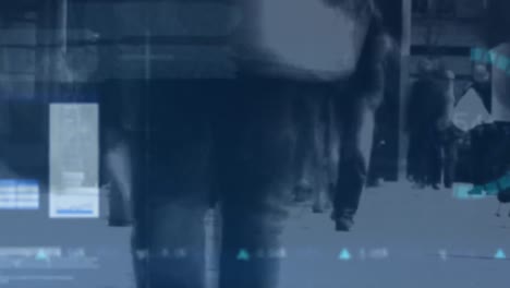 거리에서 는 사람들의 낮은 부분에 대한 데이터 처리를 가진 화면의 애니메이션