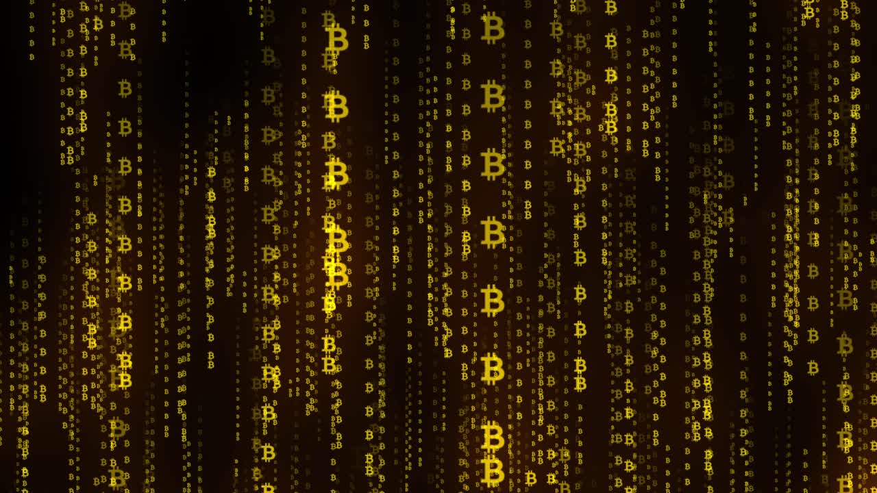 Matrix style Bitcoin Symbol Backdrop, Falling Crypto Symbols