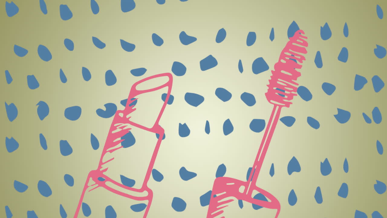 초록색 배경에 마스카라와 립스틱의 애니메이션