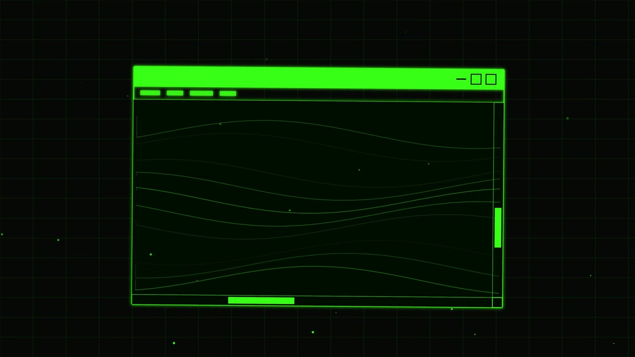 Digital Interface Window with Animated Green Wave Lines