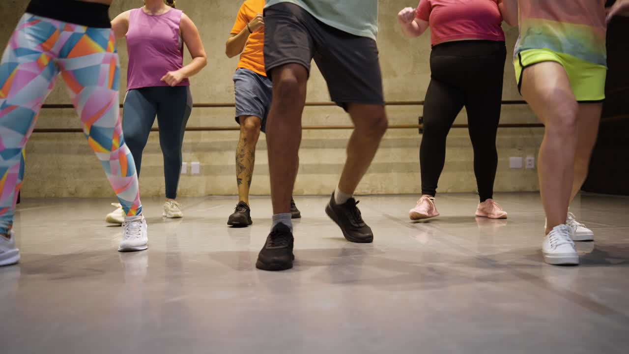 Group fitness class dancing