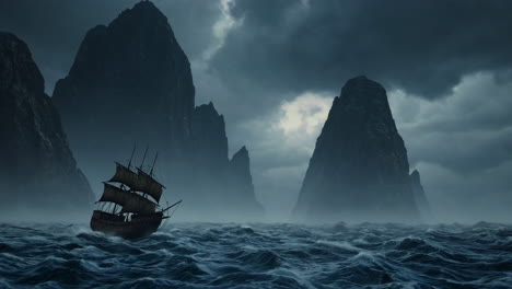 stormy seas and a lonely ship