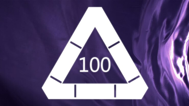 Animation of numbers growing to one hundred in white triangle on purple liquid background