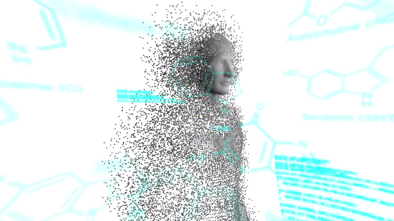 Digital Human Anatomy Model with Floating Chemical Structures and Data