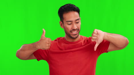 green screen, thumbs up and down