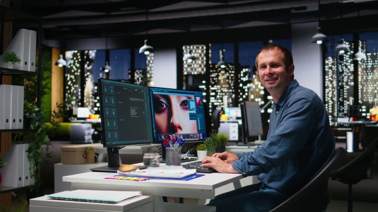 Skilled photo editor working on creative editing and generating content