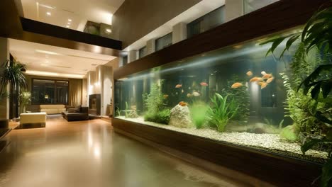 luxury living room with large aquarium