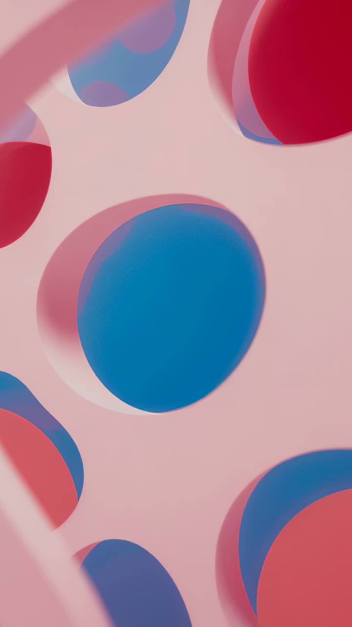 Vertical video: Sliding pink panel in 3D revealing and concealing red and blue discs after delay