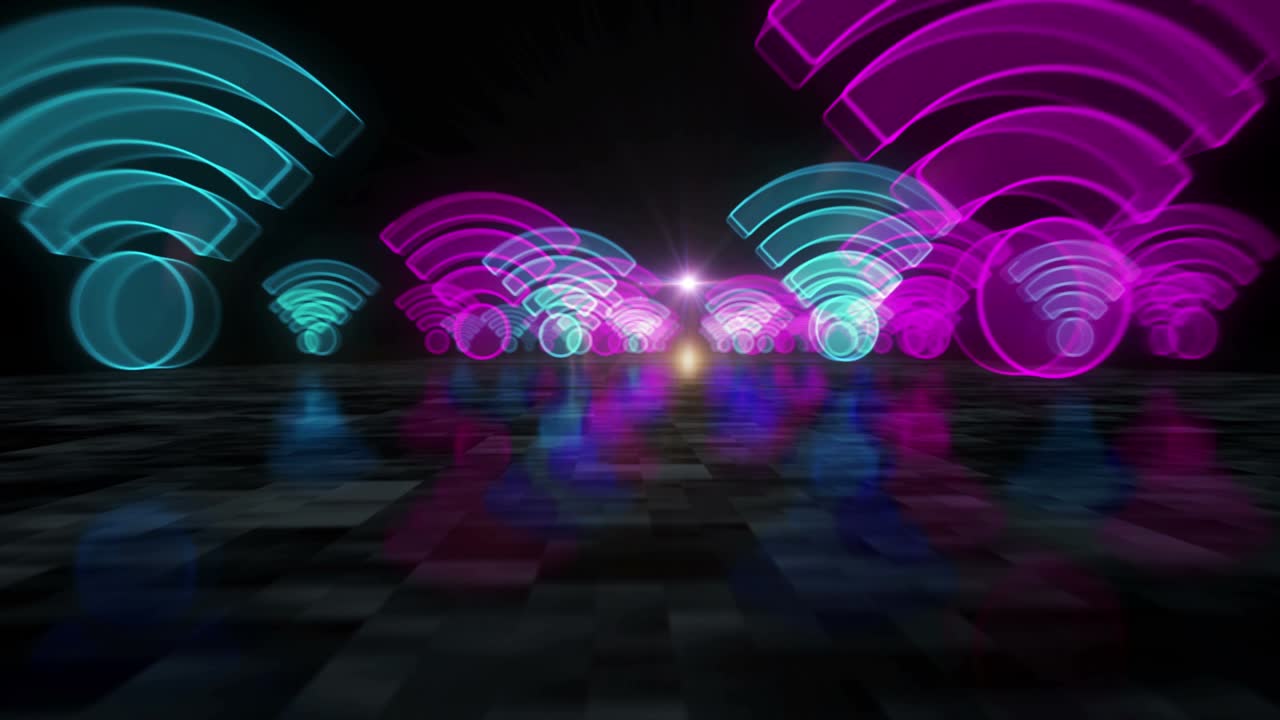 los símbolos de comunicación de la red móvil wi-fi son un concepto cibernético de bucle.