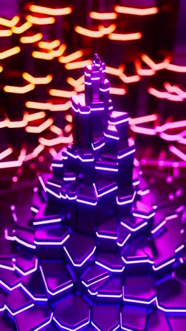 a neon futuristic tower of hexagons. vertical looped animation