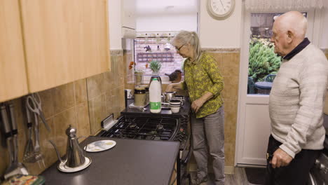 elderly couple in kitchen
