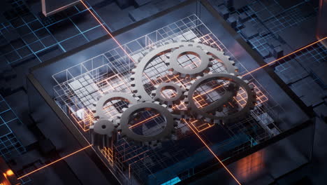 engranajes con fondo de circuito tecnológico, renderización 3d.