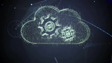 ingranaggi animati su sfondo di rete digitale per il cloud computing