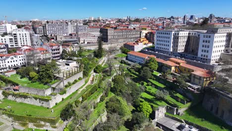 park of virtues at porto in porto district portugal. leisure park landscape. cultural heritage. nature scenery. park of virtues at porto in portugal. tourism landmark.