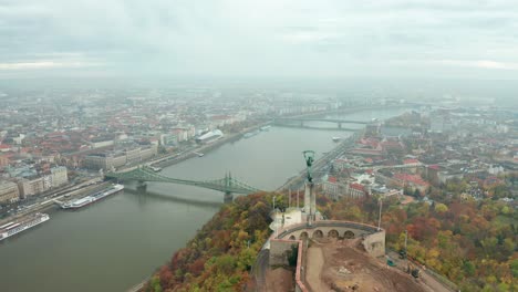 view of the danube river, bridges and budapest city from liberty statue, hungary