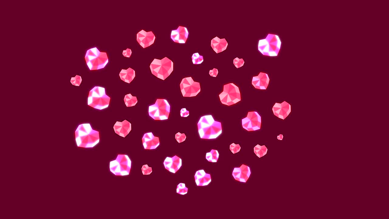 다이아몬드 핑크 하트 발렌타인 데이 패턴 중앙 애니메이션에서 어두운 분홍색 배경에 4k 팝업