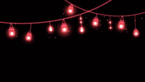 Animation red light garland frame on black background.