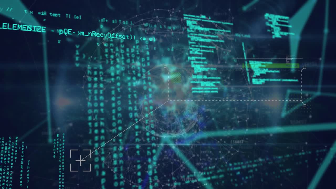 animación del globo con red de conexiones y procesamiento de datos