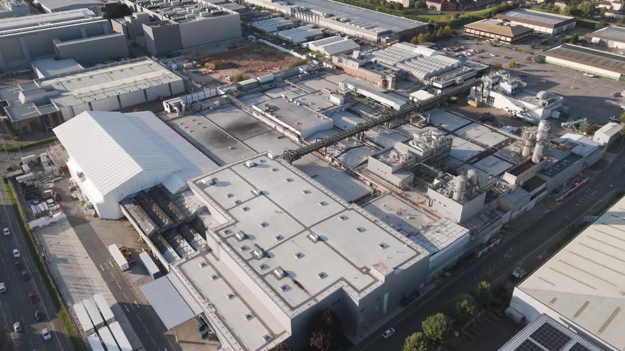 Comprehensive drone perspective of Mars Wrigley factory complex within Slough industrial estate, Berkshire, UK, October 2024