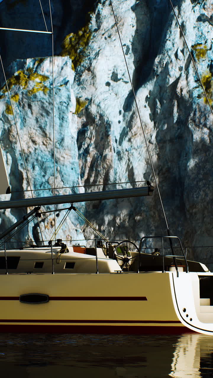 un yate de vela frente a un acantilado