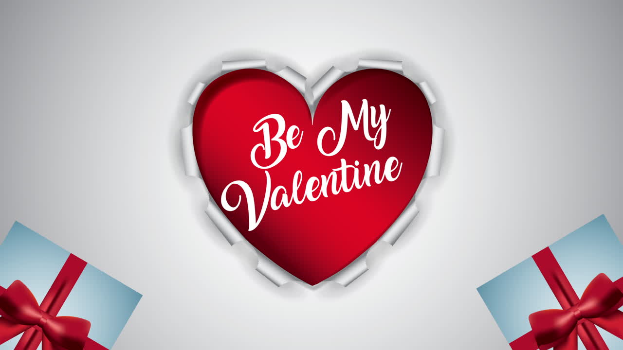 tarjeta animada del día de san valentín con corazón y letras