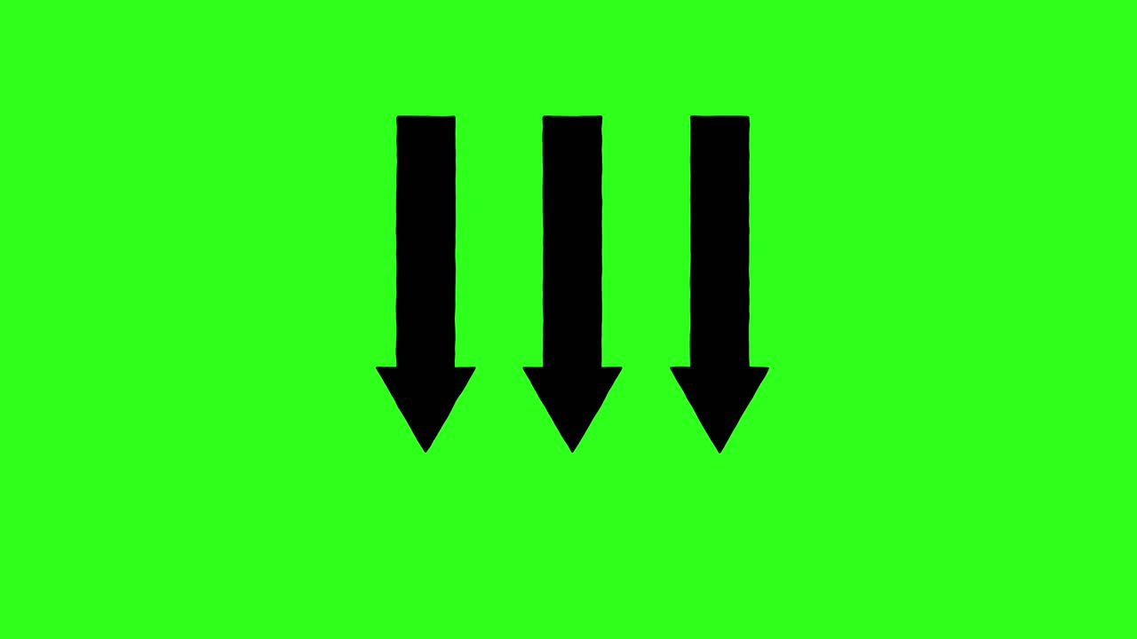 Three black arrows repeatedly move downward in each grid cell over bright green background
