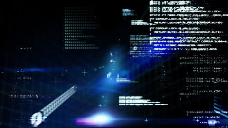 Animation of lines of changing digital information and binary numbers on a black background