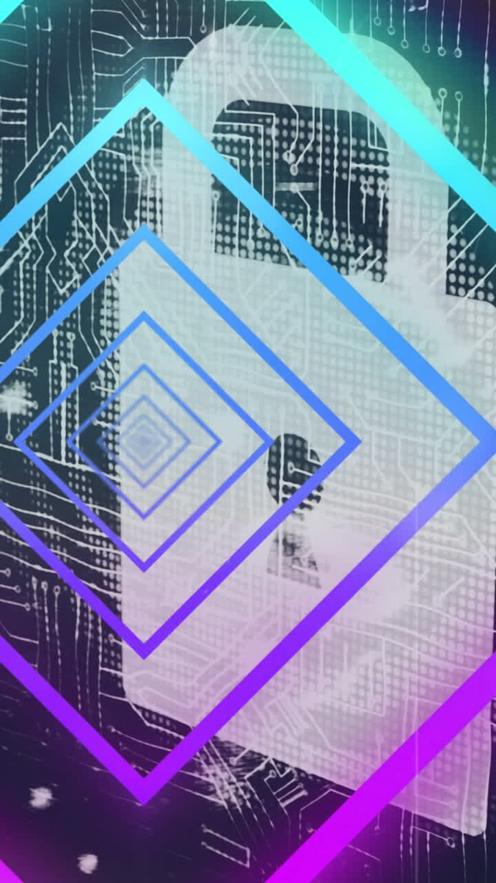 Animation of neon geometrical shapes over network of connections