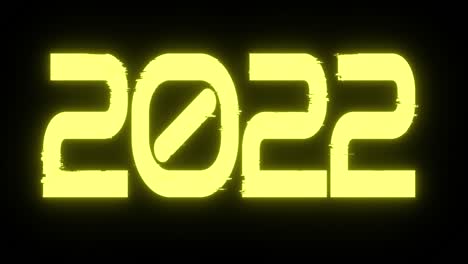 números brillantes 2022 en un fondo negro. nuevo año animación 3d de un bucle sin costuras. color amarillo.