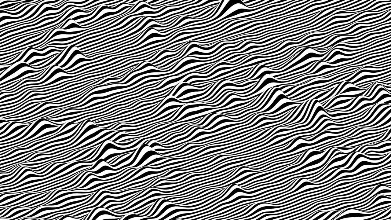 las rayas blancas y negras ondulan la superficie. animación de bucle de fondo isométrico moderno. renderización 3d.