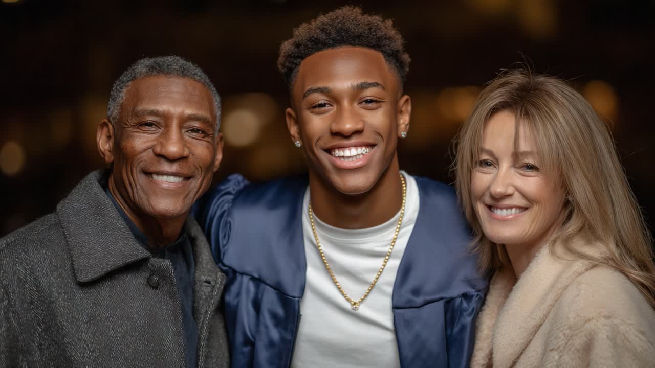 Uma Celebração Familiar Alegre: Um Jovem Formando Radiante de Orgulho Rodeado Por Seus Pais Orgulhosos Em Um Momento Emocionante de Conquista e Amor.