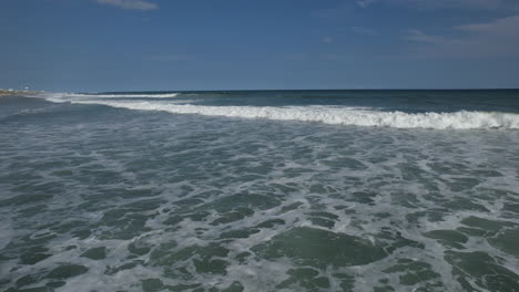 Hurricane-Franklin-ocean-swells-on-east-coast-of-United-States,-low-angle-drone-footage,-aerial-shot