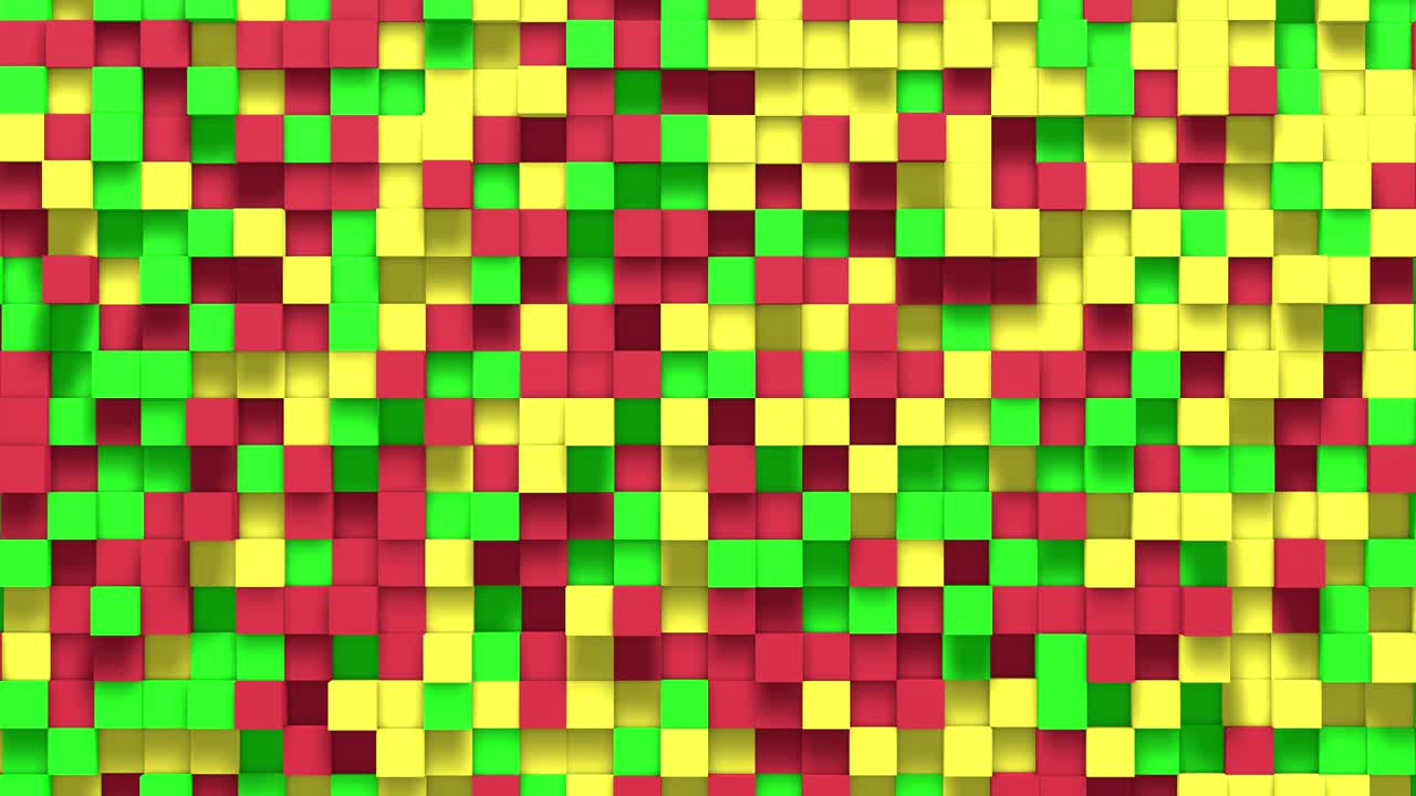 다채로운 작은 상자 큐브 무작위 기하학적 배경, 추상적인 사각형 픽셀 모자이크 일러스트레이션, 랜드 블록 배경, 판타지 프랙탈 디자인, 디지털 아트, 4k의 3d 애니메이션 루프