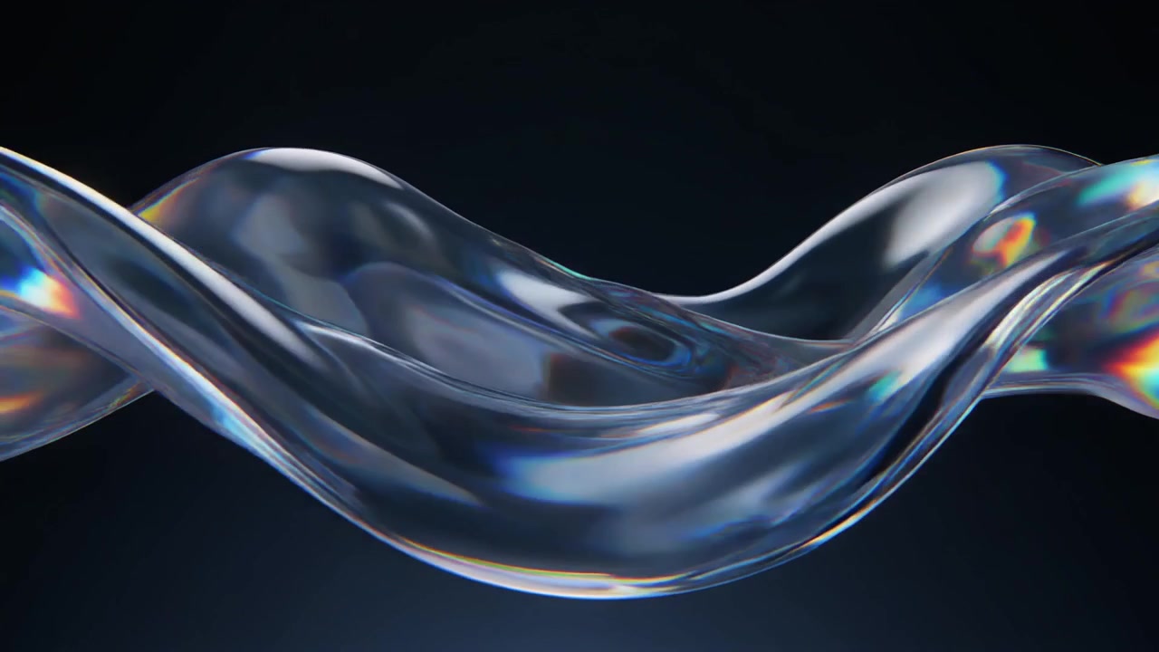 Abstract Liquid Glass Wave Flowing on Dark Background