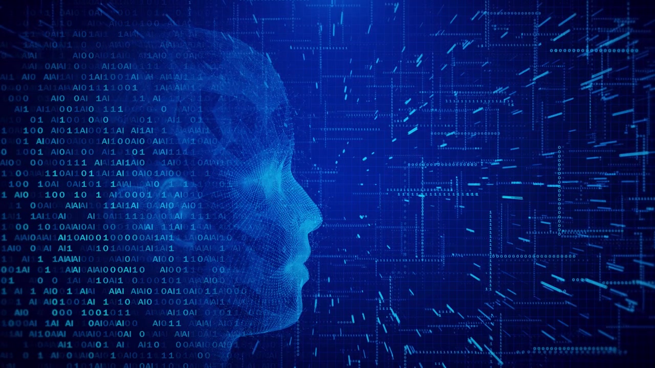 Future ai tech machine learning face circuit board binary data flow background cyber mind human