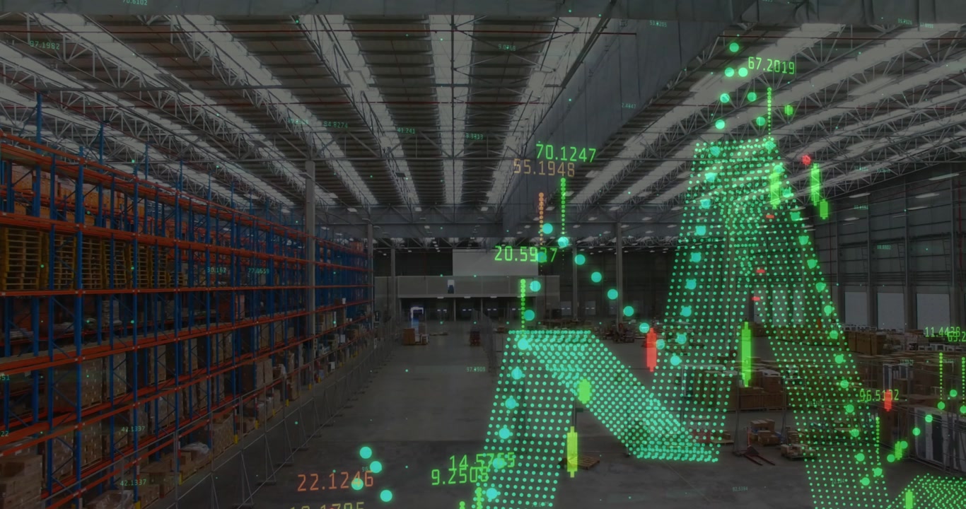Animation of data processing over empty warehouse