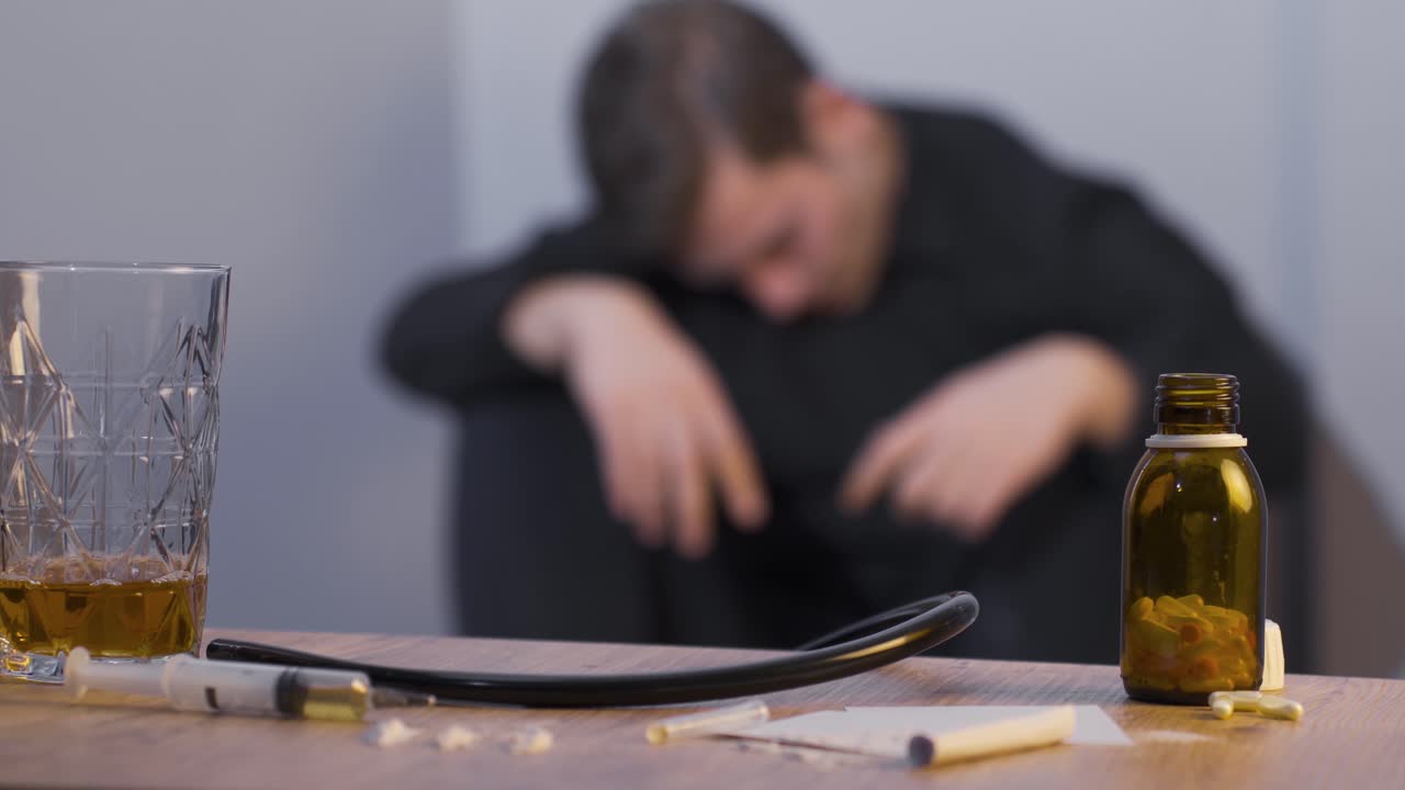 hombre problemático adicto a sustancias y alcohol.