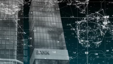 Animation-Eines-Netzwerks-Von-Verbindungen-über-Einem-Modernen-Bankgebäude-Im-Hintergrund