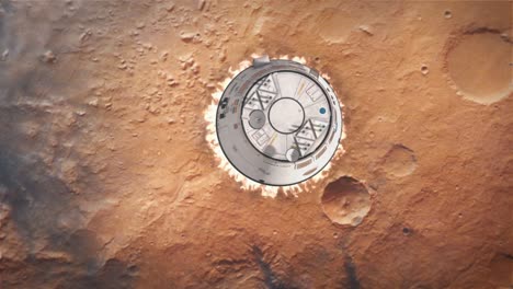 space capsule descending to the surface of mars, the red planet