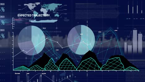 Animation-of-data-processing-over-cityscape-on-black-background