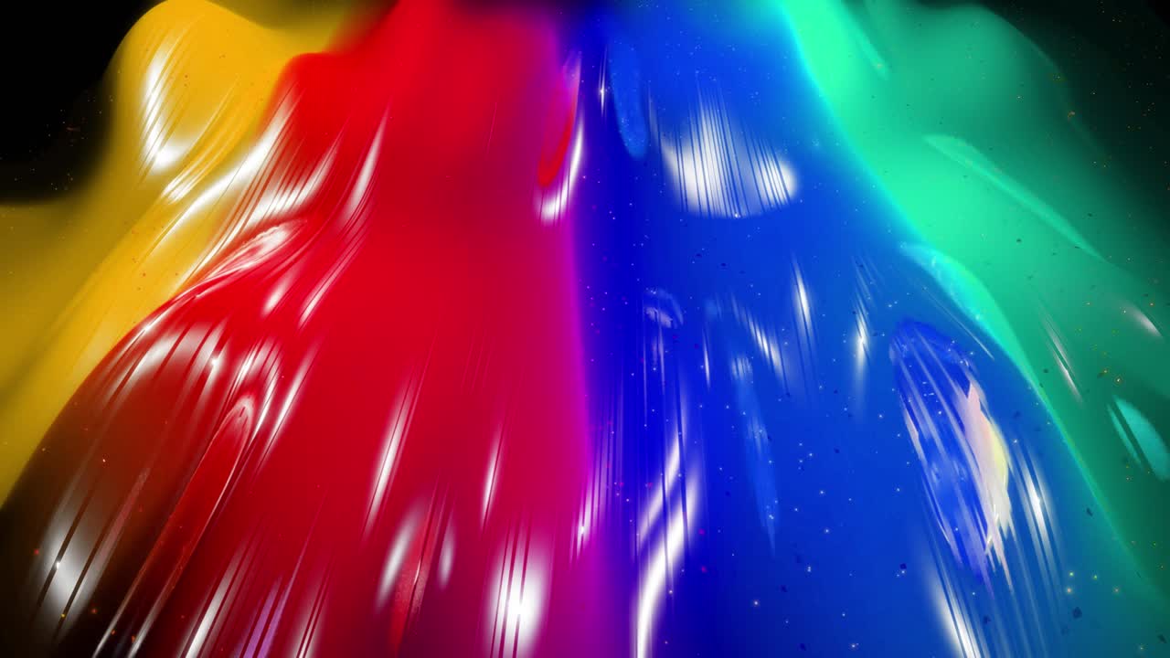 abstracto fondo festivo 3d como superficie de dulzura con hermosas olas correr en una superficie muy brillante y brillante con brillo brillante, chispas luminosas, brillante gradiente de color arco iris. animación en bucle 4k