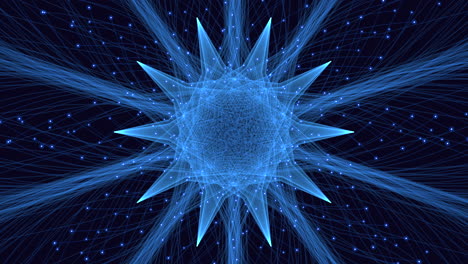 abstract artwork showcasing a dynamic starburst design in shades of blue and black. intricate lines and shapes emanate from a central star, exuding movement and energy throughout the composition
