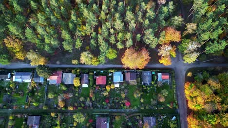spectacular aerial view flight tilt up drone
allotment gardens berlin teufelsberg, evening sunset 2022